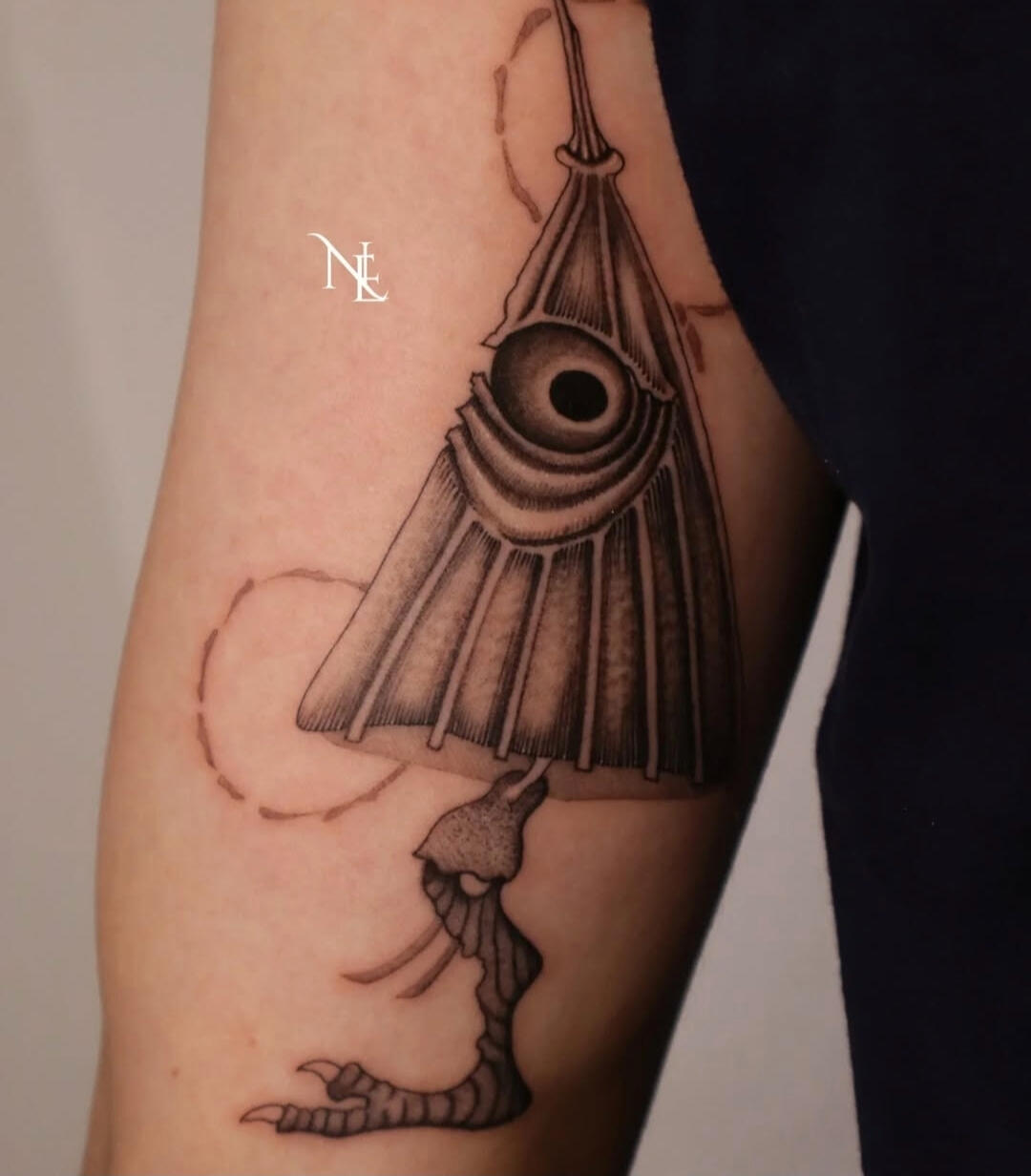 Neo Oriental Kasaobake tattoo inner arm detailed backwork