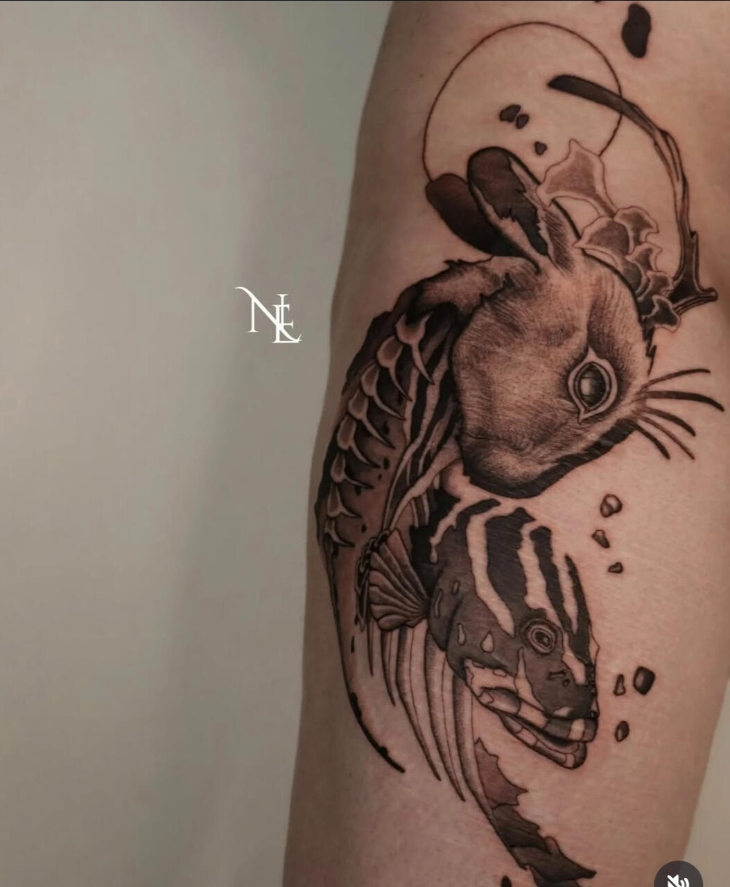 Neo Oriental thigh piece 40cm tattoo fish and rabbit tattoo